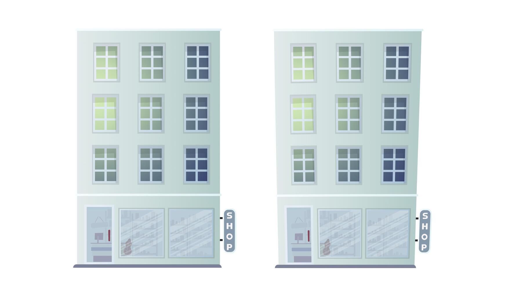 Two buildings with windows on the side of each building vector