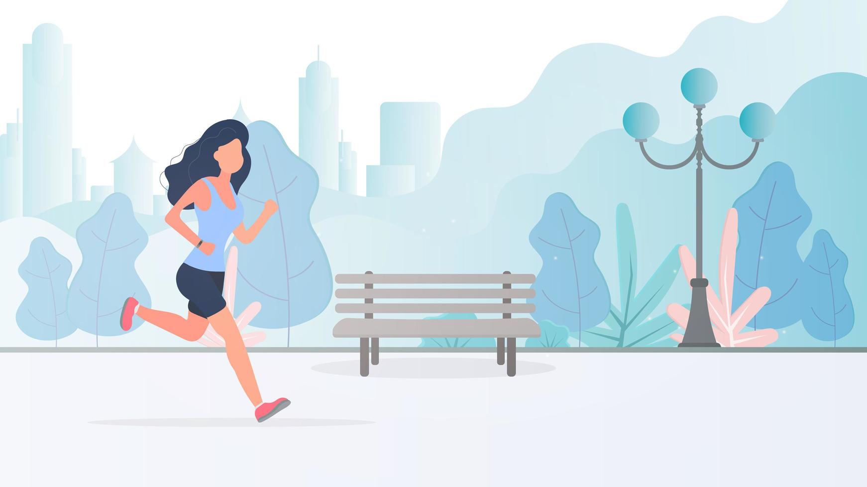 The girl runs through the park. Morning running. The concept of sport and healthy lifestyle. Vector. vector