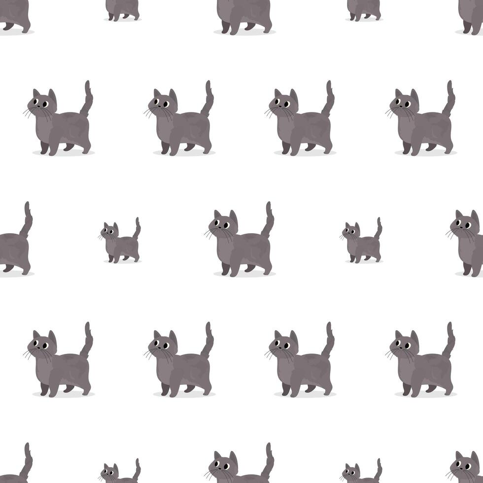 Seamless pattern with a gray cat. Suitable for backgrounds, postcards, and wrapping paper. . vector