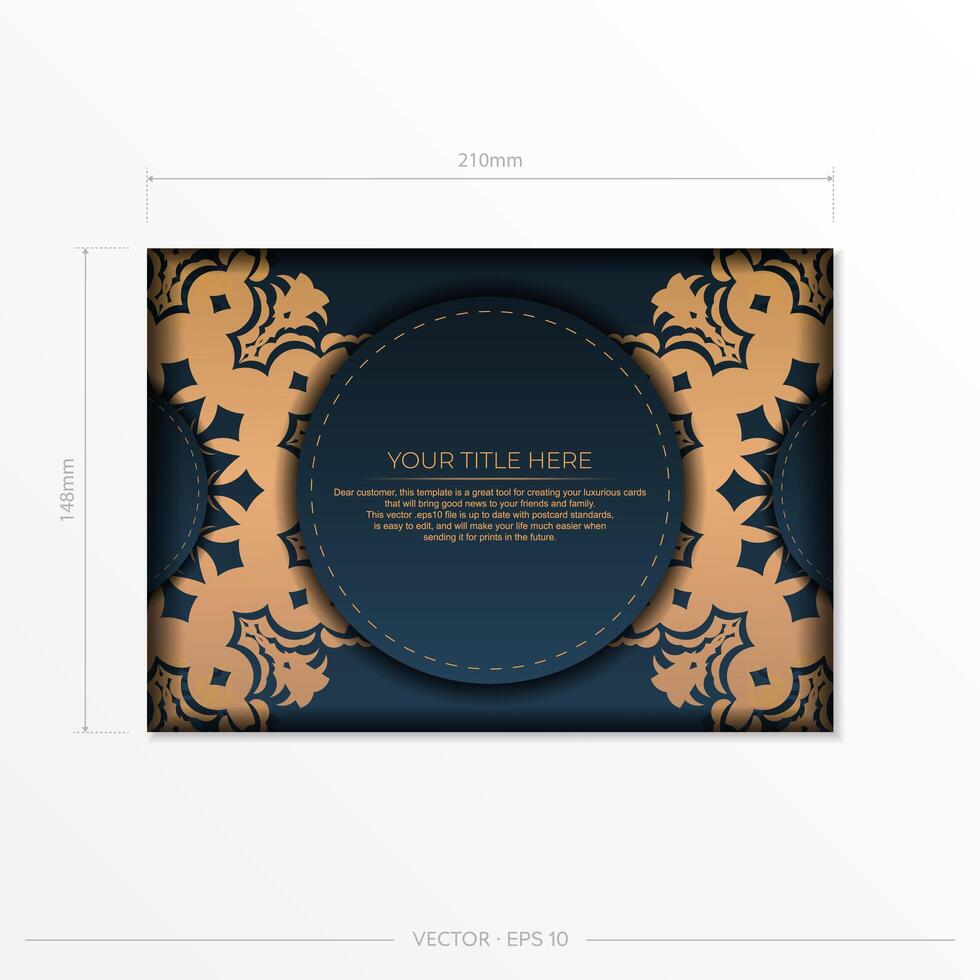 Dark blue postcard template with Indian mandala ornament. vector