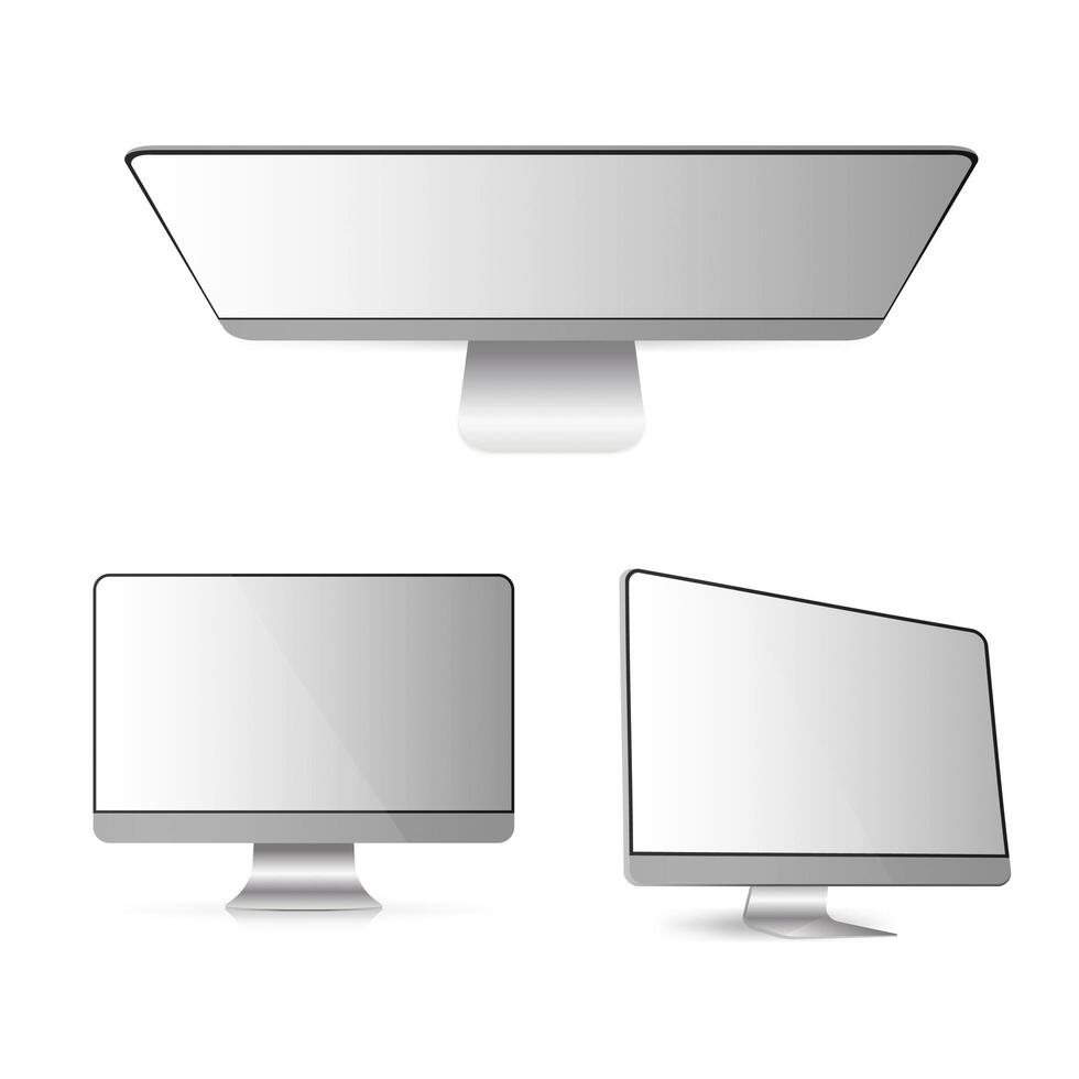 Three different types of computer monitors on a white background vector