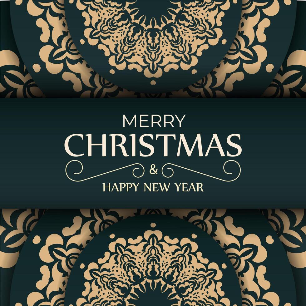 Christmas card with gold and green floral pattern vector