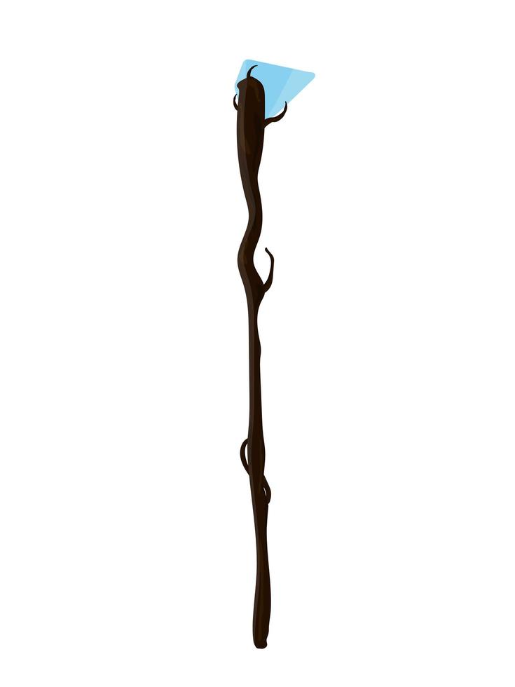 The wizard's staff. Wooden staff with a crystal. Isolated. Vector. vector