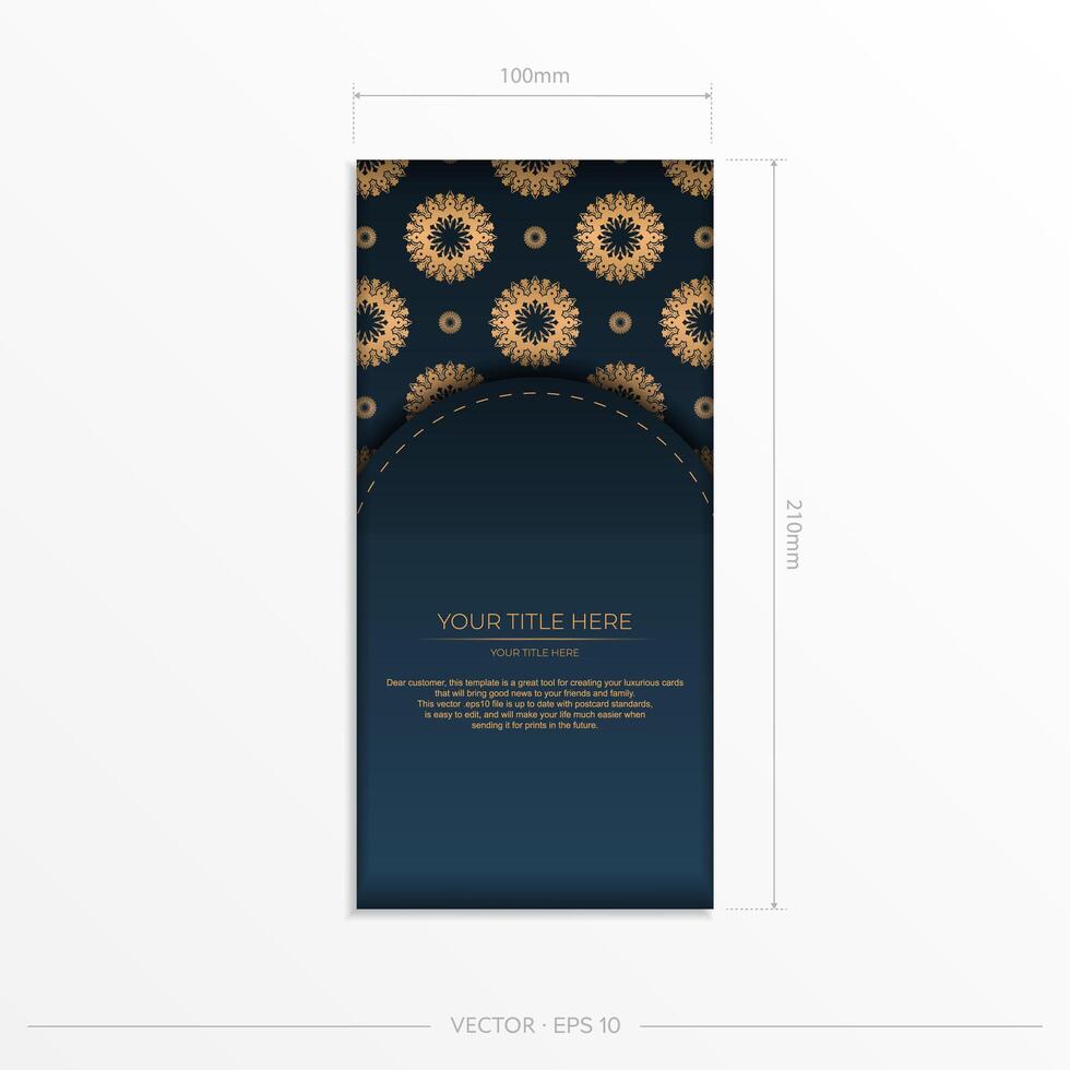 Dark blue postcard template with Indian mandala ornament. vector