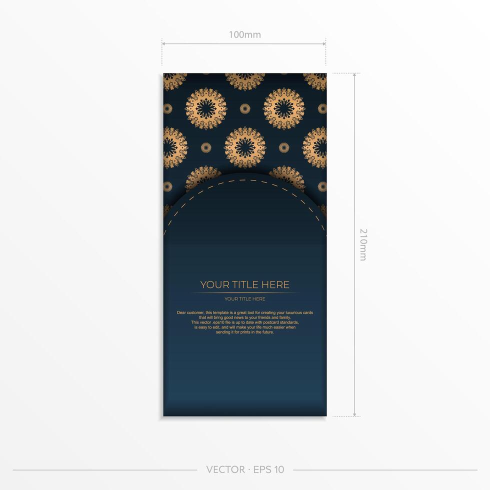 Dark blue postcard template with Indian mandala ornament. Vector