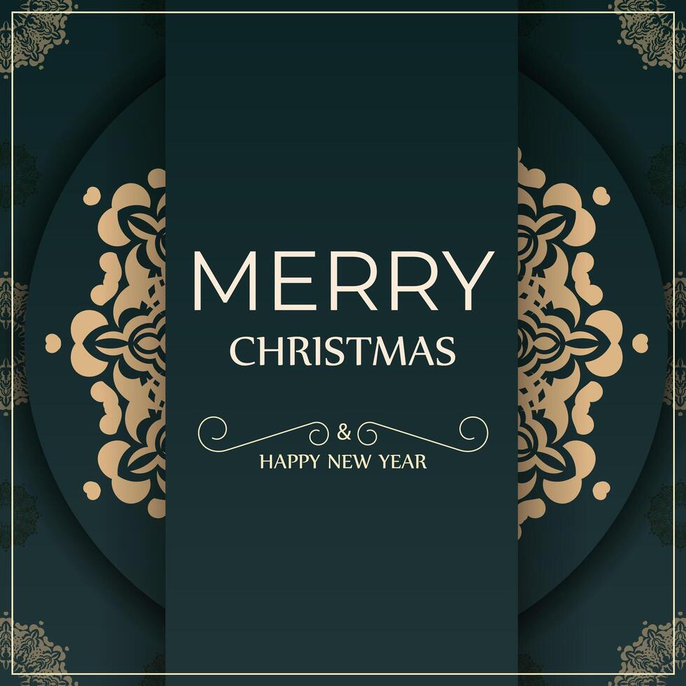 Christmas card with gold and green ornament pattern vector