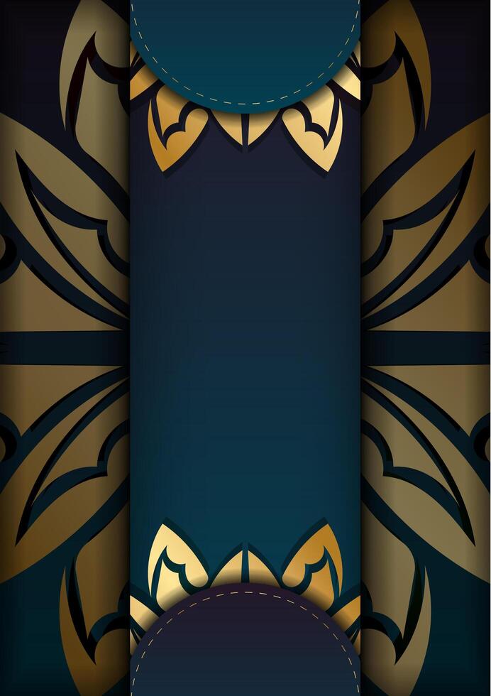 Template Congratulatory Flyer with a gradient of blue with Indian gold ornaments for your brand. vector