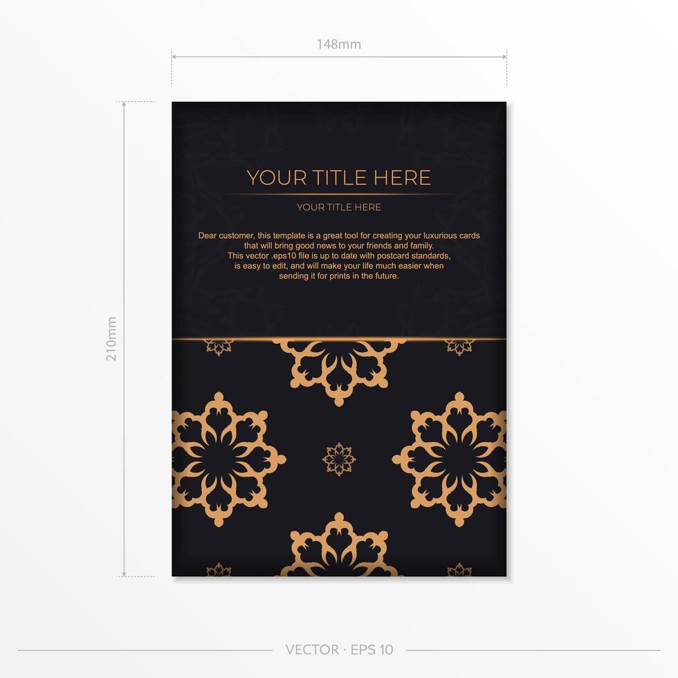 Dark postcard design with vintage Indian mandala ornament. Elegant and classic vector elements ready for print and typography.