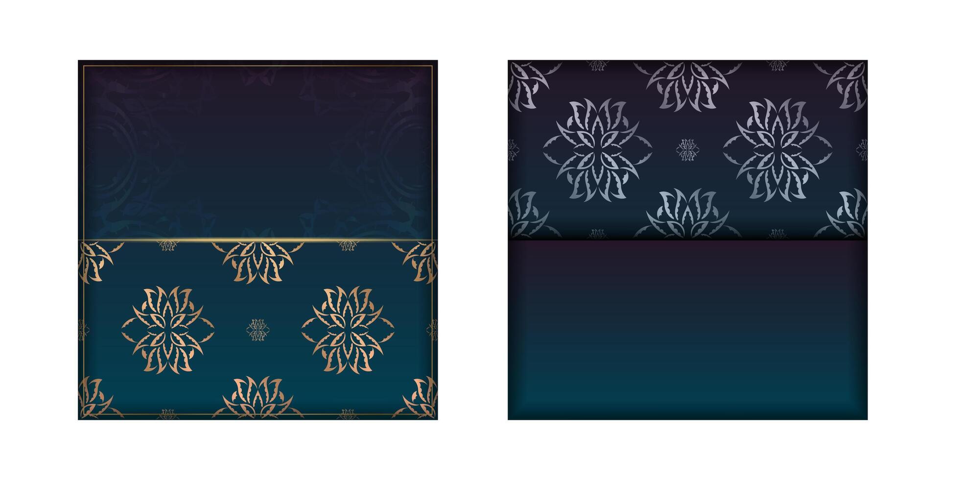 Two blue and gold cards with ornate patterns vector
