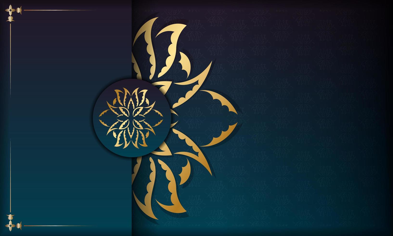 Background with gradient blue color with mandala gold ornament and place under the text vector