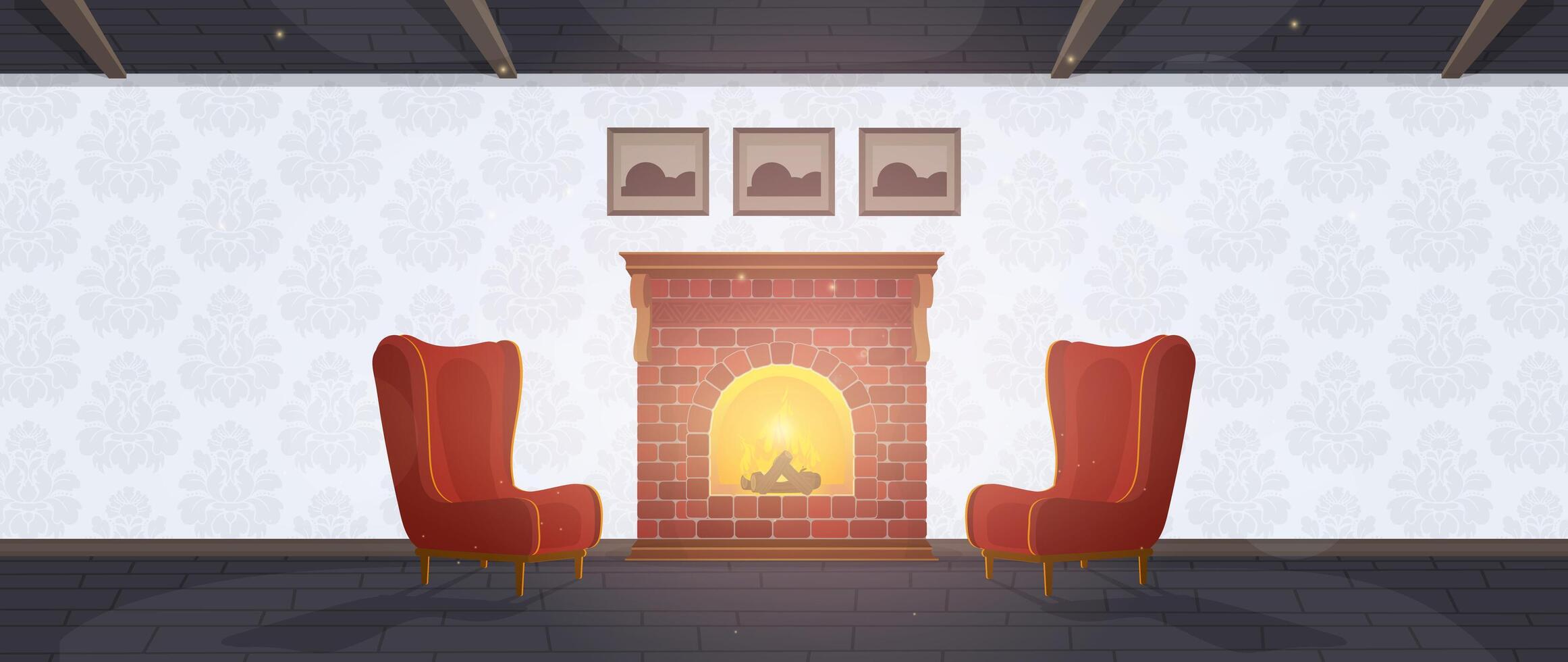 An illustration of a fireplace in a room vector
