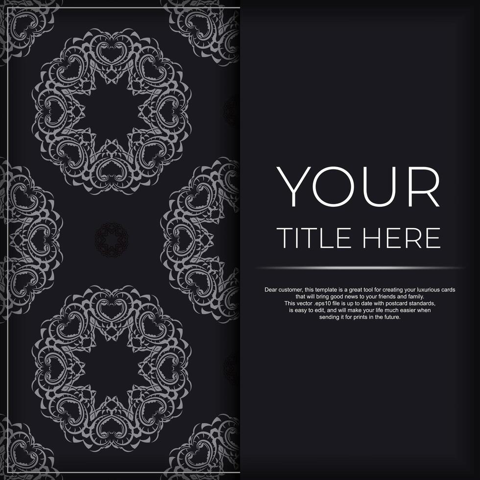 Black and white card with ornate pattern vector