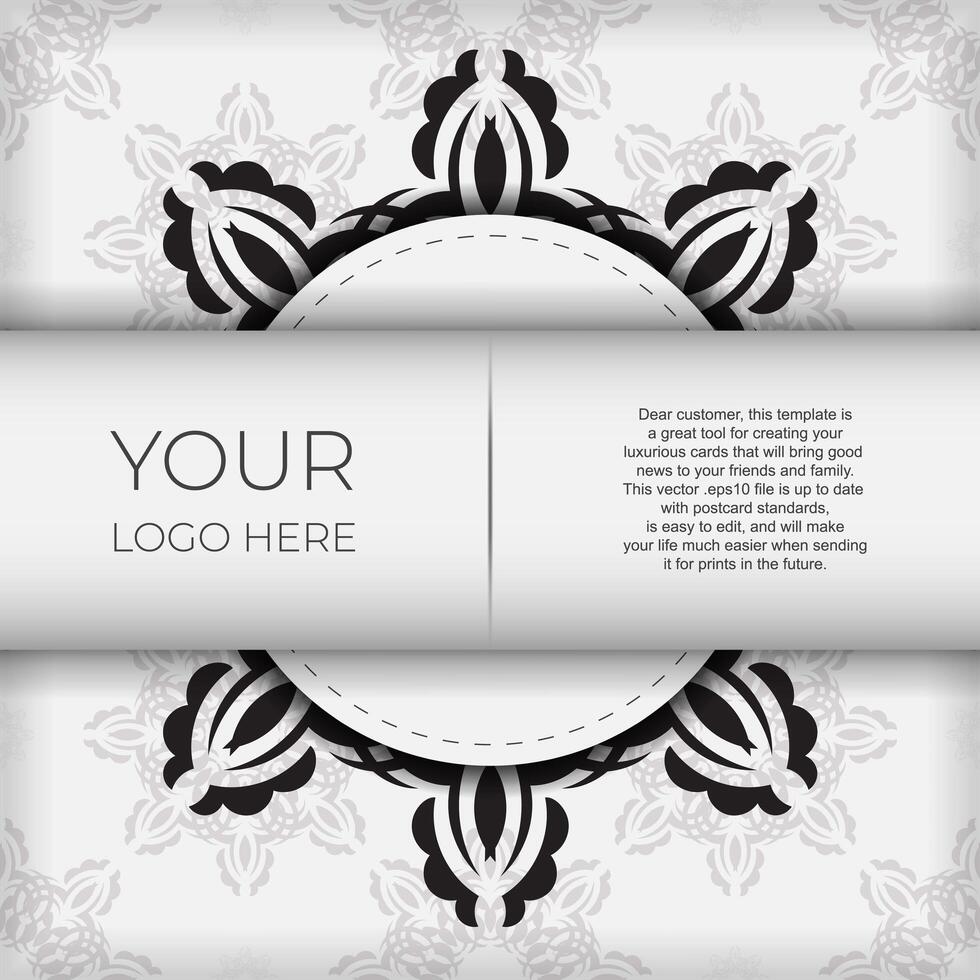 Luxurious white square postcard template with vintage abstract ornament. Elegant and classic vector elements ready for print and typography.