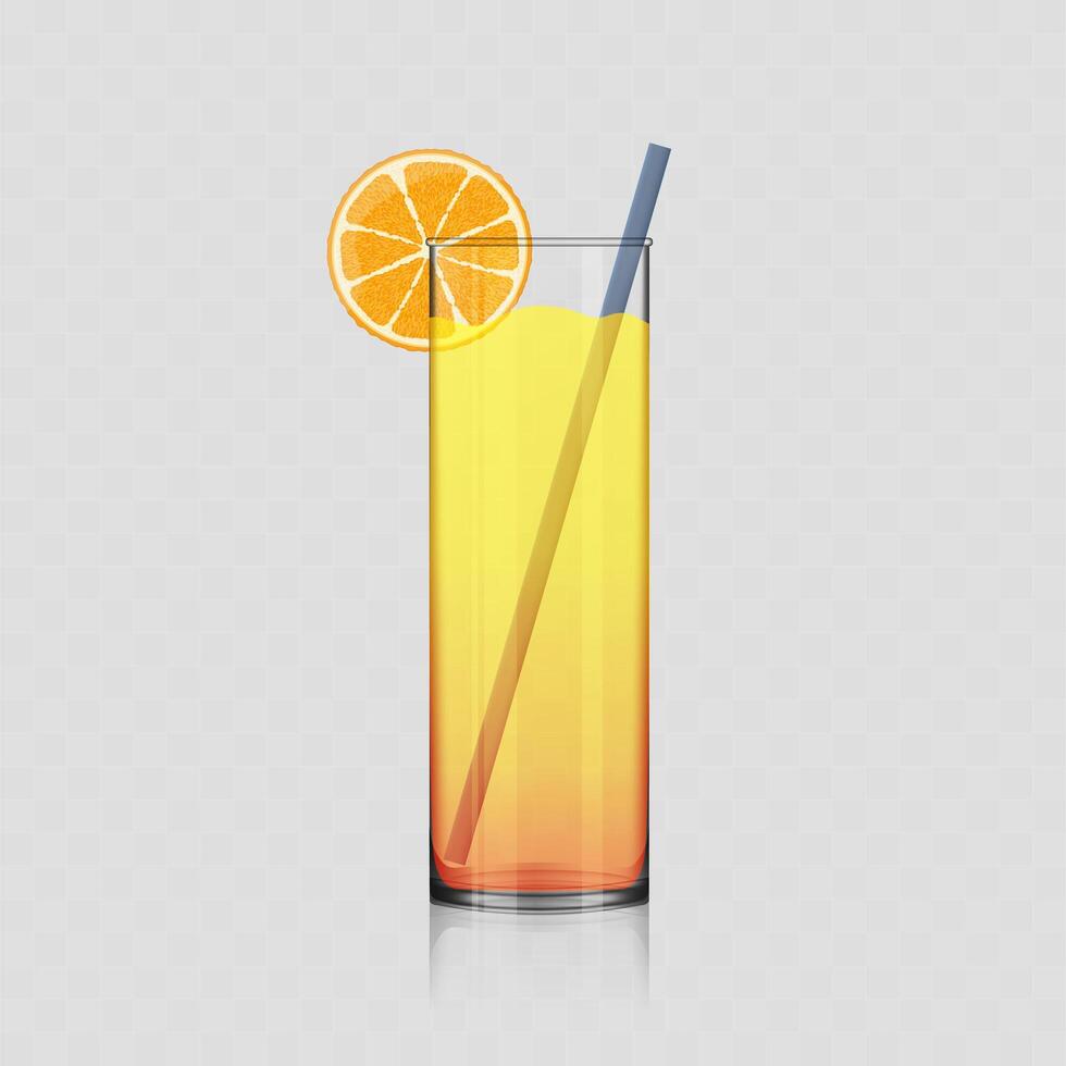 vidrio transparente vectorial realista. vaso de jugo de naranja sobre un fondo transparente. vector