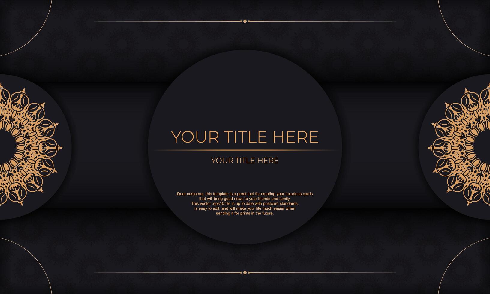 Black banner with luxurious ornaments and place for your text. Invitation card design with vintage patterns. vector