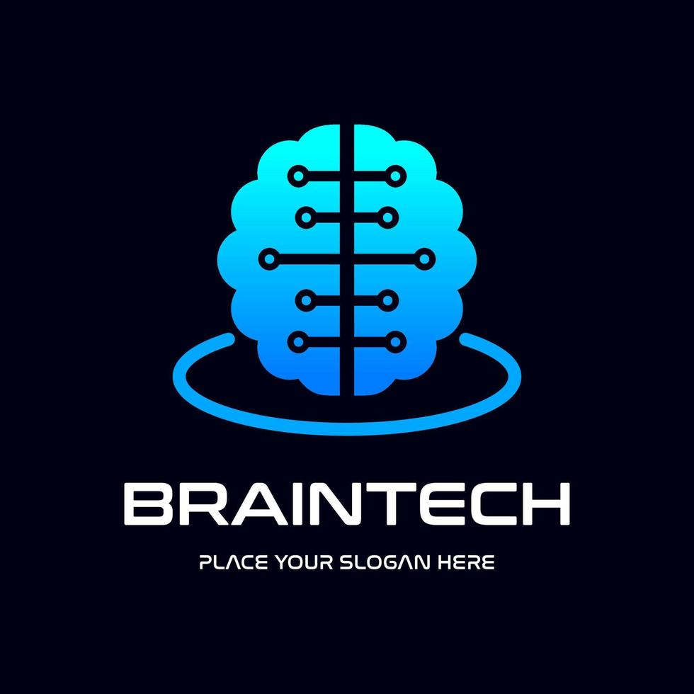 Brain technology vector logo template. This design use digital symbol.