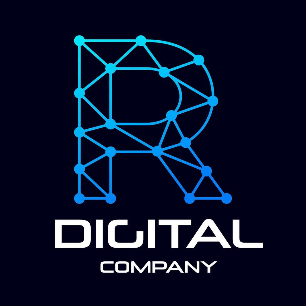 Digital letter R vector logo template. This design use technology and dot symbol. Suitable for identity brand.