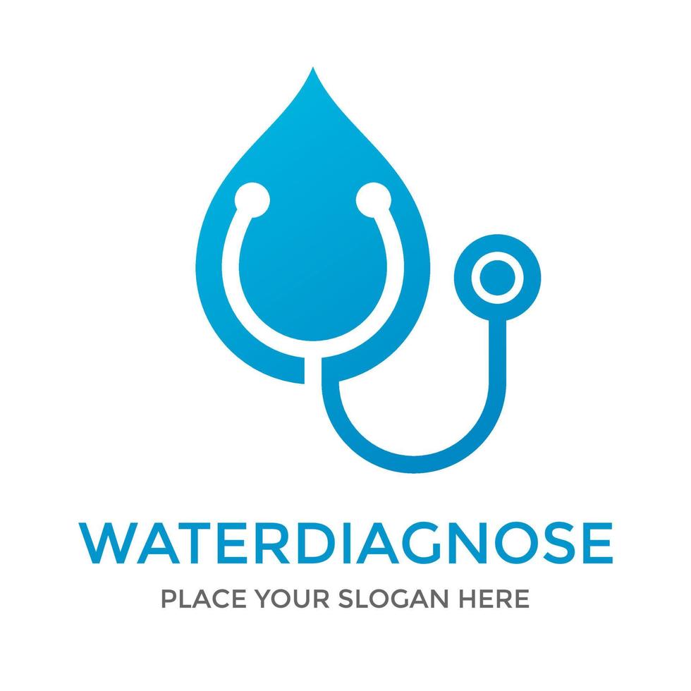 plantilla de logotipo vectorial de diagnóstico de agua. este diseño utiliza el símbolo del estetoscopio. Apto para naturales o medicinales. vector