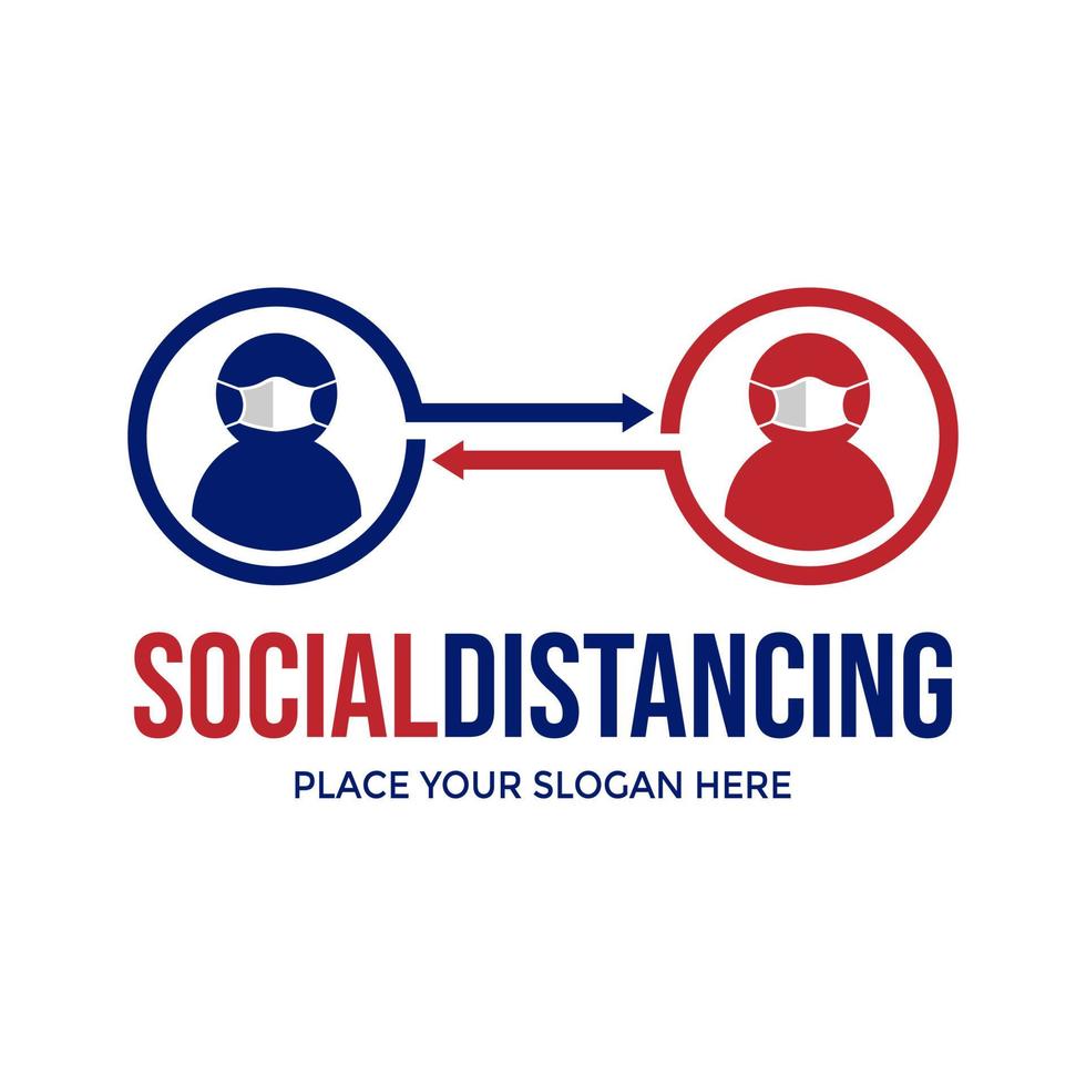 Social distancing vector logo template. This design use human symbol and arrow. Suitable for medical.
