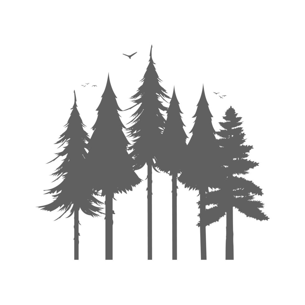 Forest silhouette. Silhouette of trees and birds. Isolated on a white background. Vector. vector
