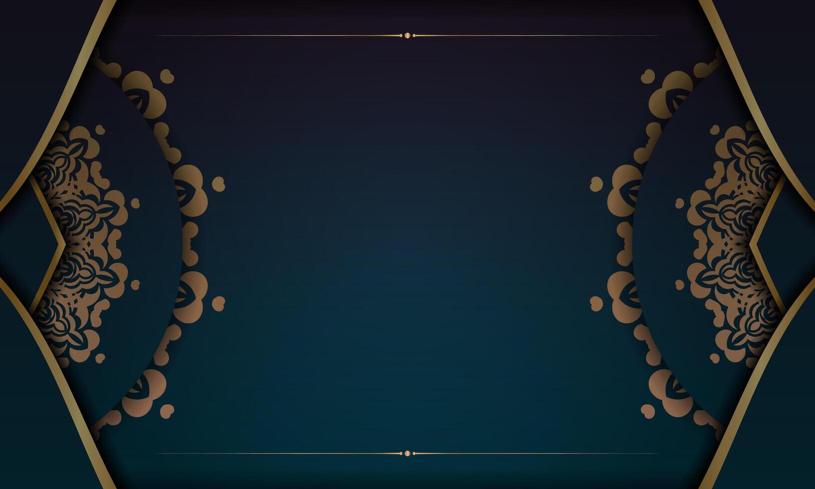 Blue gradient background with vintage gold pattern for design under your text vector