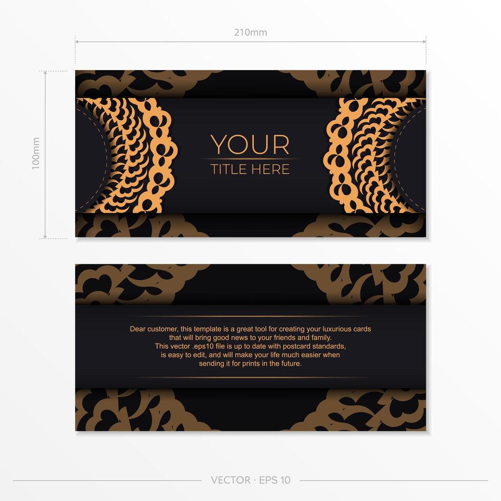 Dark black gold invitation card template with white abstract ornament. Elegant and classic elements are great for decorating. illustration. vector