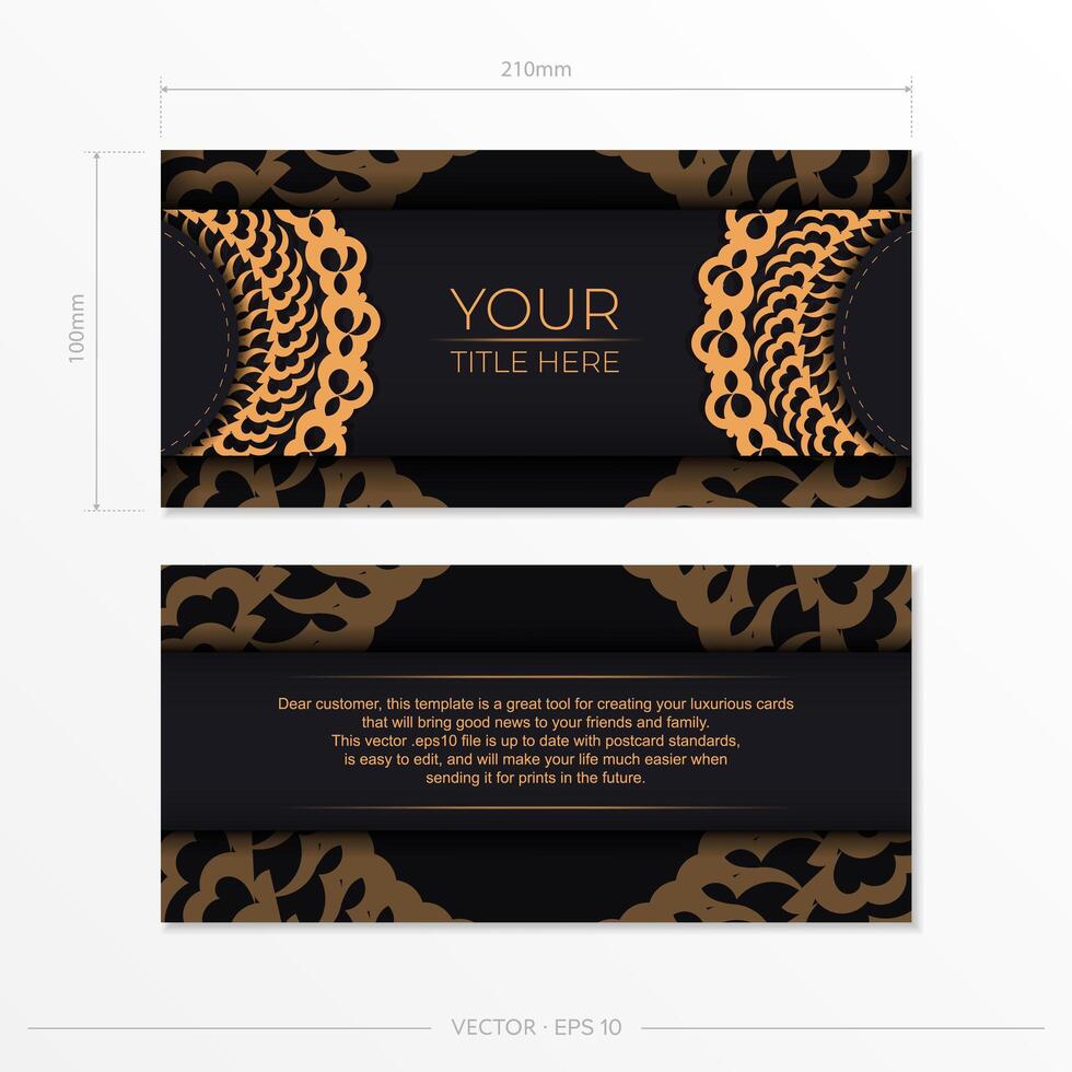 Dark black gold invitation card template with white abstract ornament. Elegant and classic elements are great for decorating. Vector illustration.