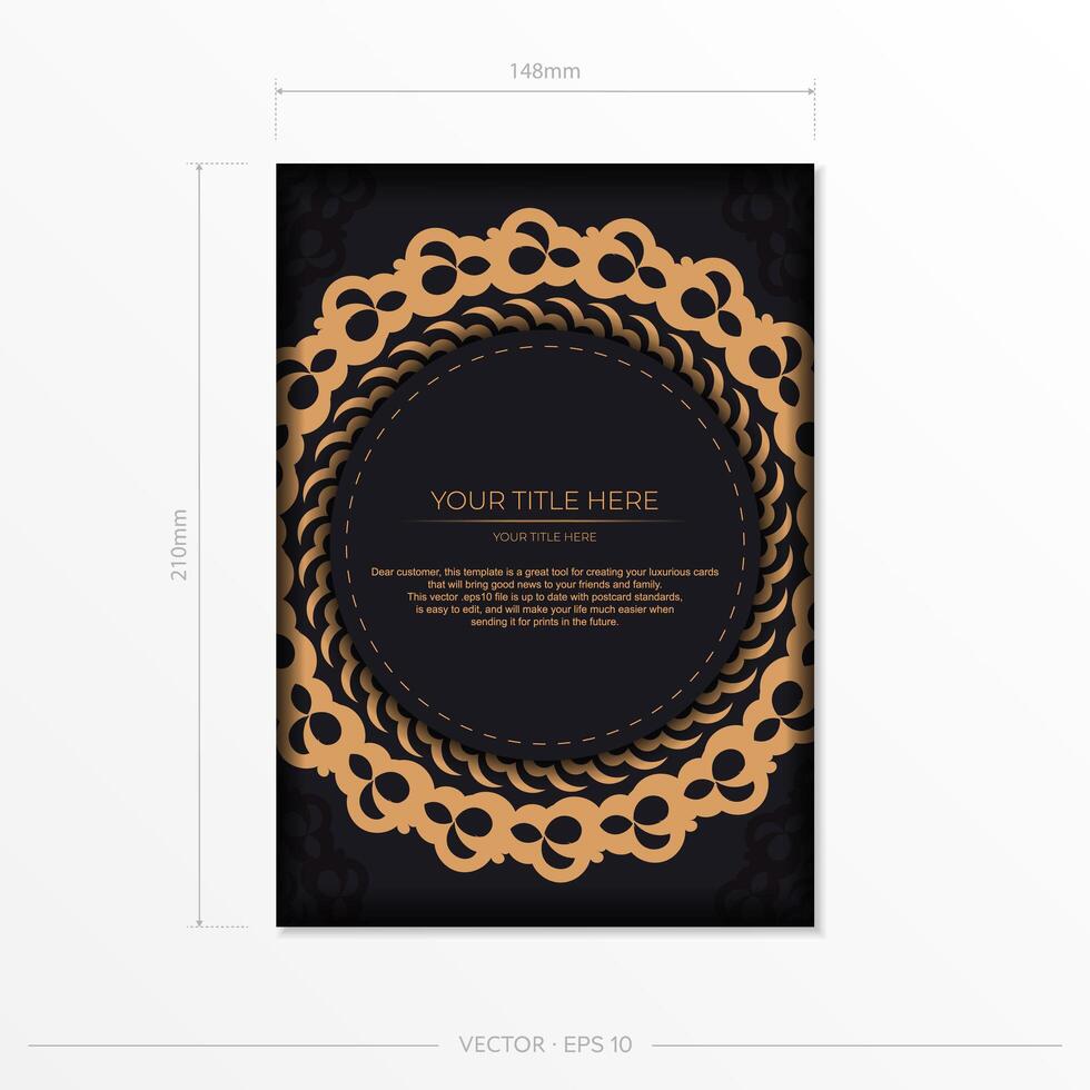 plantilla postal de oro negro oscuro con adorno abstracto blanco. elementos elegantes y clásicos son ideales para la decoración. ilustración vectorial vector