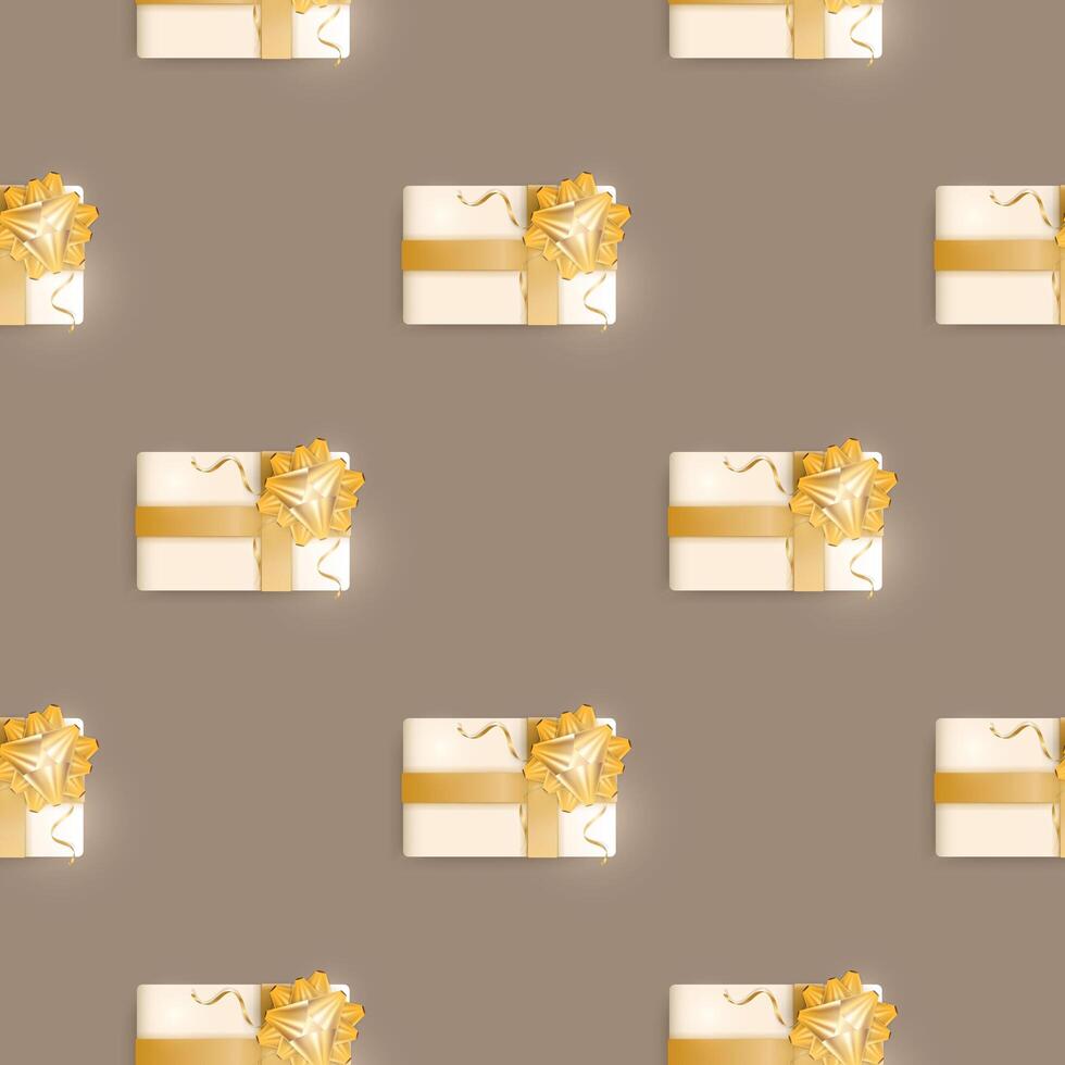 Seamless pattern with realistic gifts. Endless background. Champagne color. Suitable for postcards, prints, brown paper and backgrounds. illustration. vector