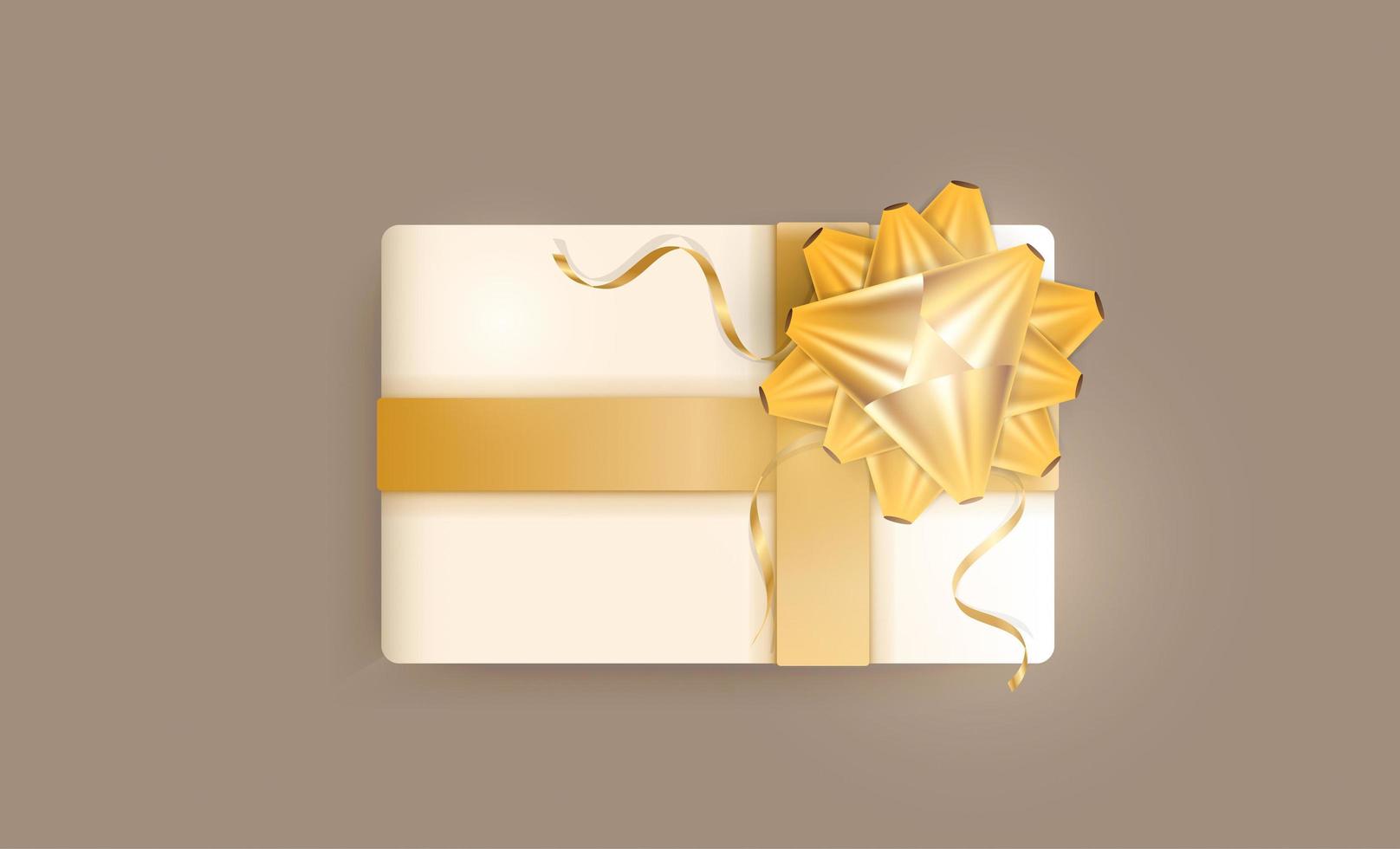 Realistic gift box with champagne color, gold ribbons and bow. Vector illustration.