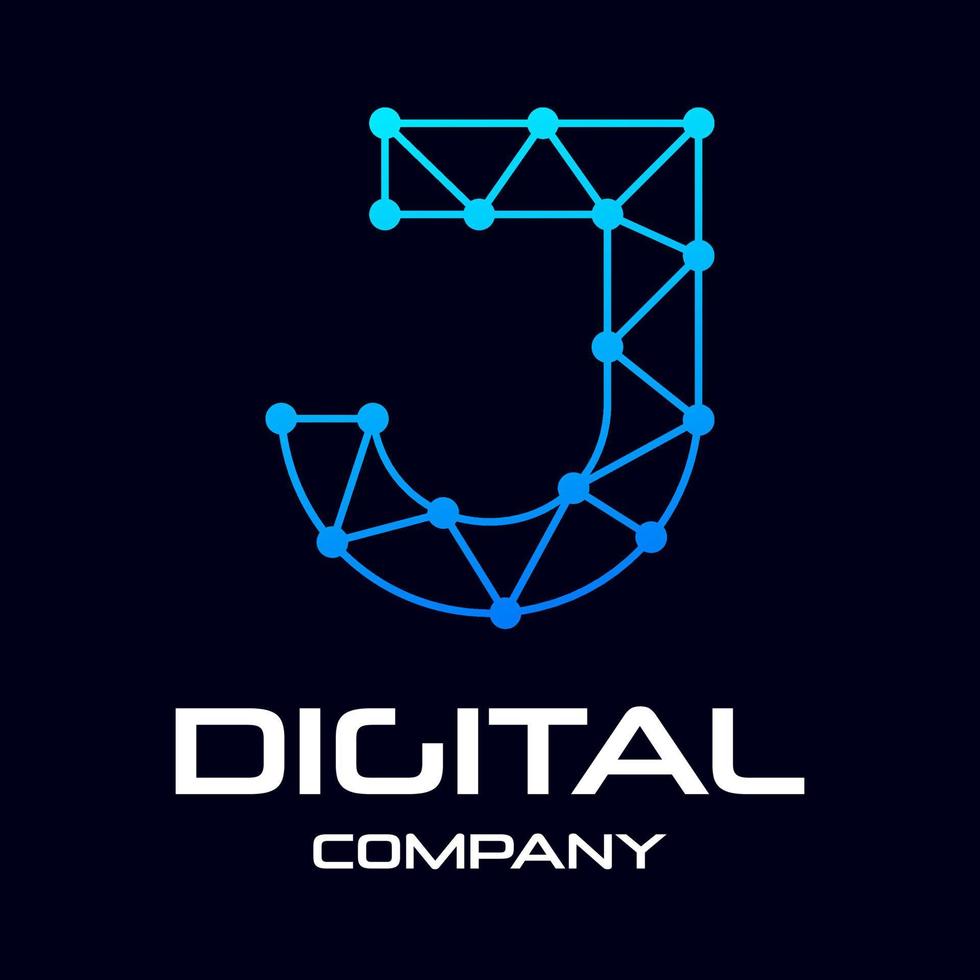 Digital letter J vector logo template. This design use technology and dot symbol. Suitable for identity brand.