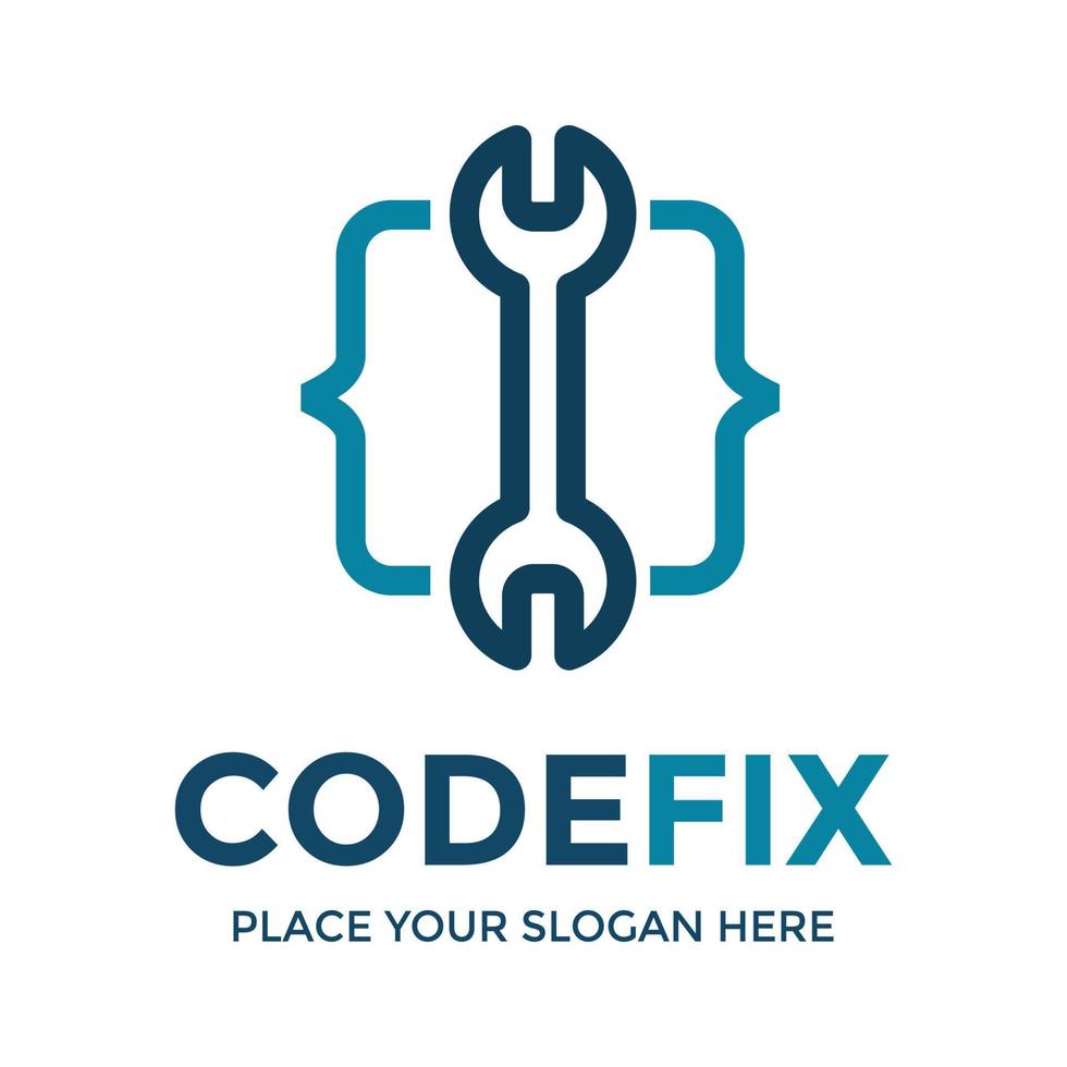 Code fix vector logo template. This design use wrench symbol. Suitable for repair business.