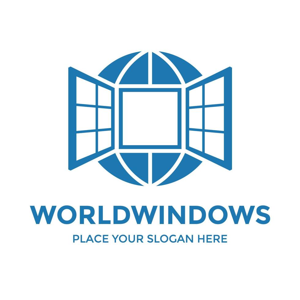 plantilla de logotipo vectorial de ventanas mundiales. este diseño utiliza el símbolo del globo. adecuado para la educación, el sitio web o el conocimiento. vector