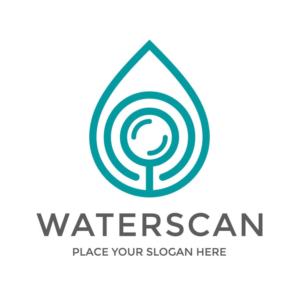 Water scan vector logo template.This design use magnifying glass symbol. Suitable for analysis.