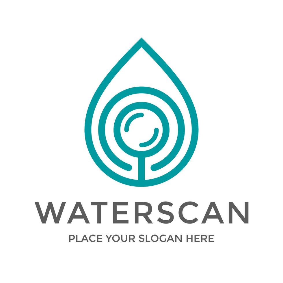 Plantilla de logotipo de vector de exploración de agua. Este diseño utiliza el símbolo de lupa. adecuado para el análisis.