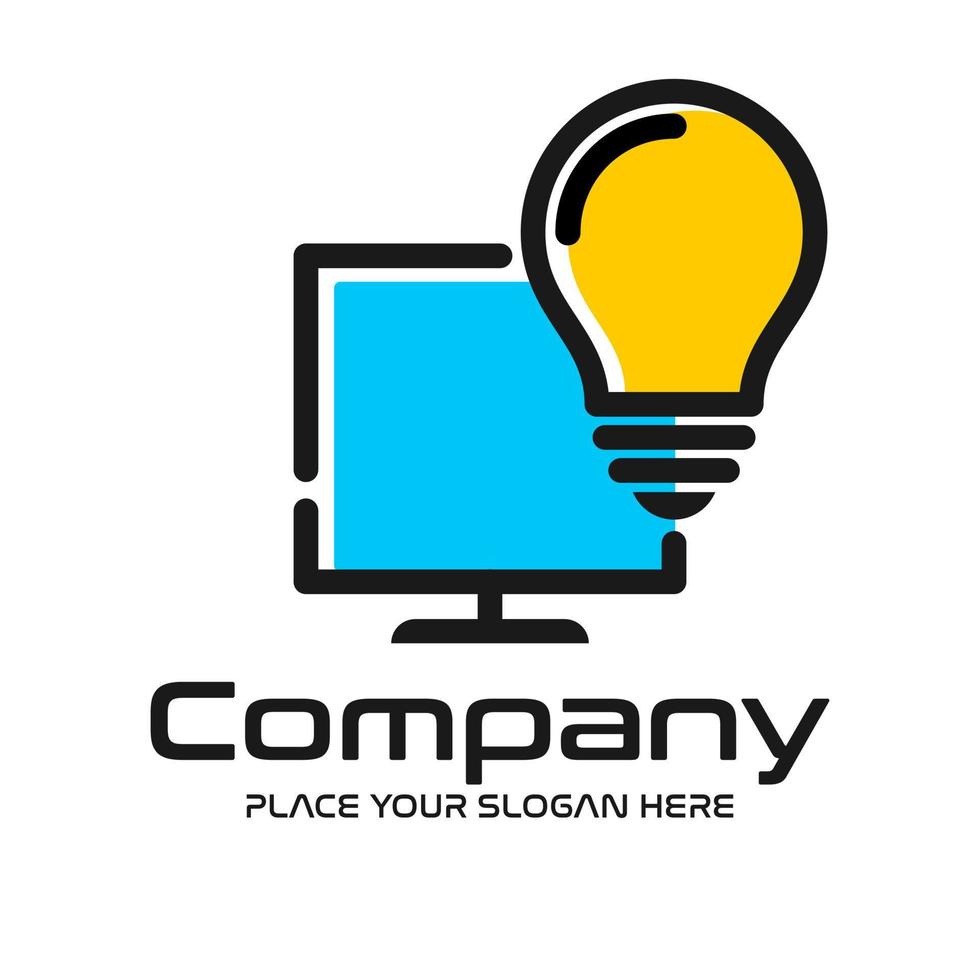 PC or Monitor lamp vector logo template. This design use smart symbol. Suitable for technology.