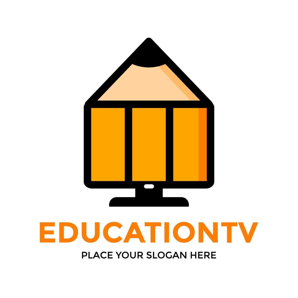 plantilla de logotipo de vector de tv de educación. este diseño utiliza el símbolo del lápiz. adecuado para aprender negocios.
