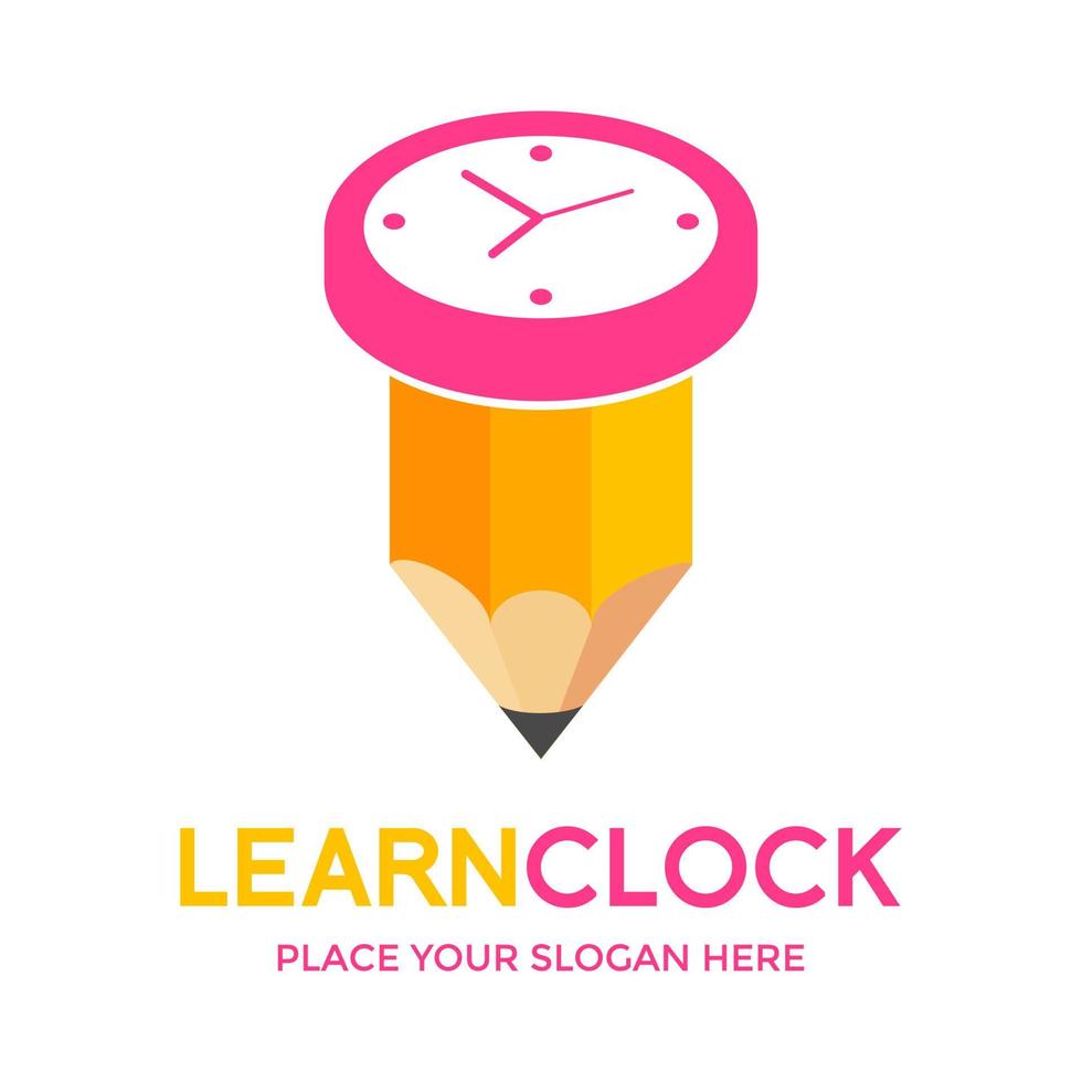 Learn time vector logo template. This design use  pencil symbol.