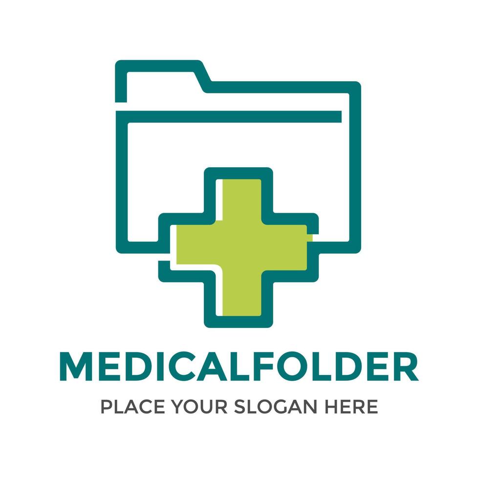 Medical folder vector logo template. This design use cross symbol. Suitable for data.
