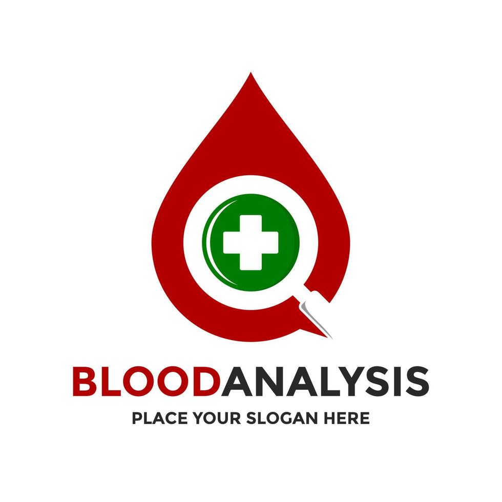 plantilla de logotipo de vector de análisis de sangre. este diseño utiliza el símbolo de lupa. apto para medico.