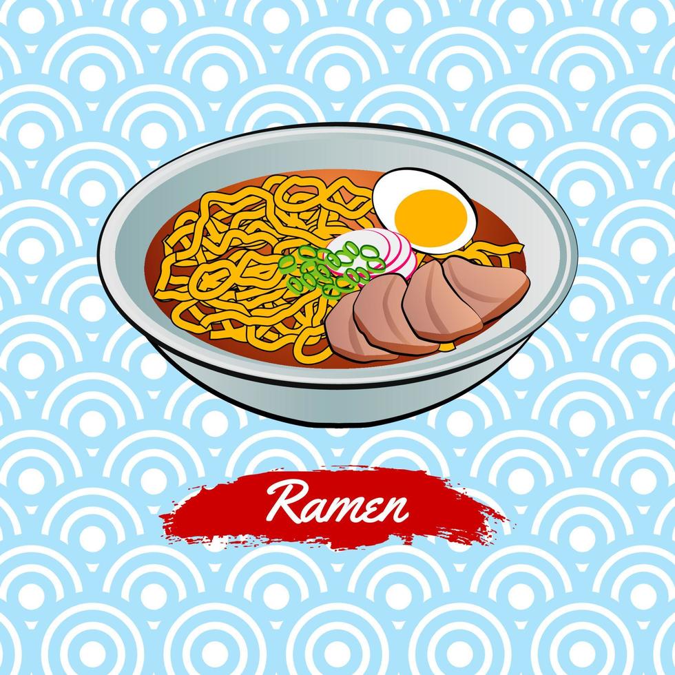 conjunto de comida deliciosa y famosa de japonés, ramen, en un colorido icono de diseño degradado vector