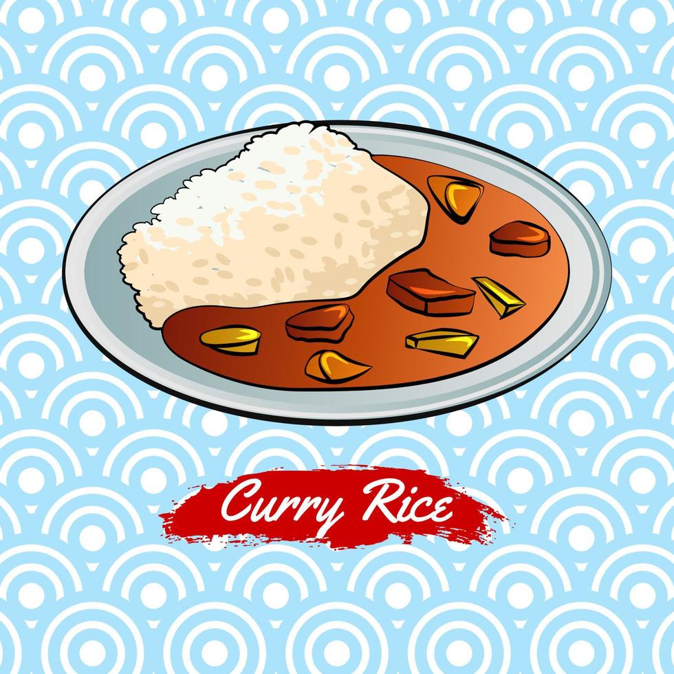 conjunto de comida deliciosa y famosa de japonés, arroz al curry, en un colorido icono de diseño degradado vector