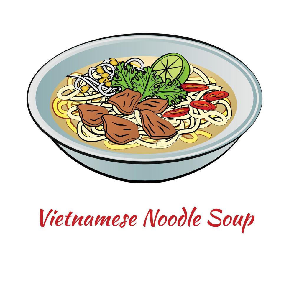 Set of delicious and famous food of Vietnam in colorful gradient design icon vector