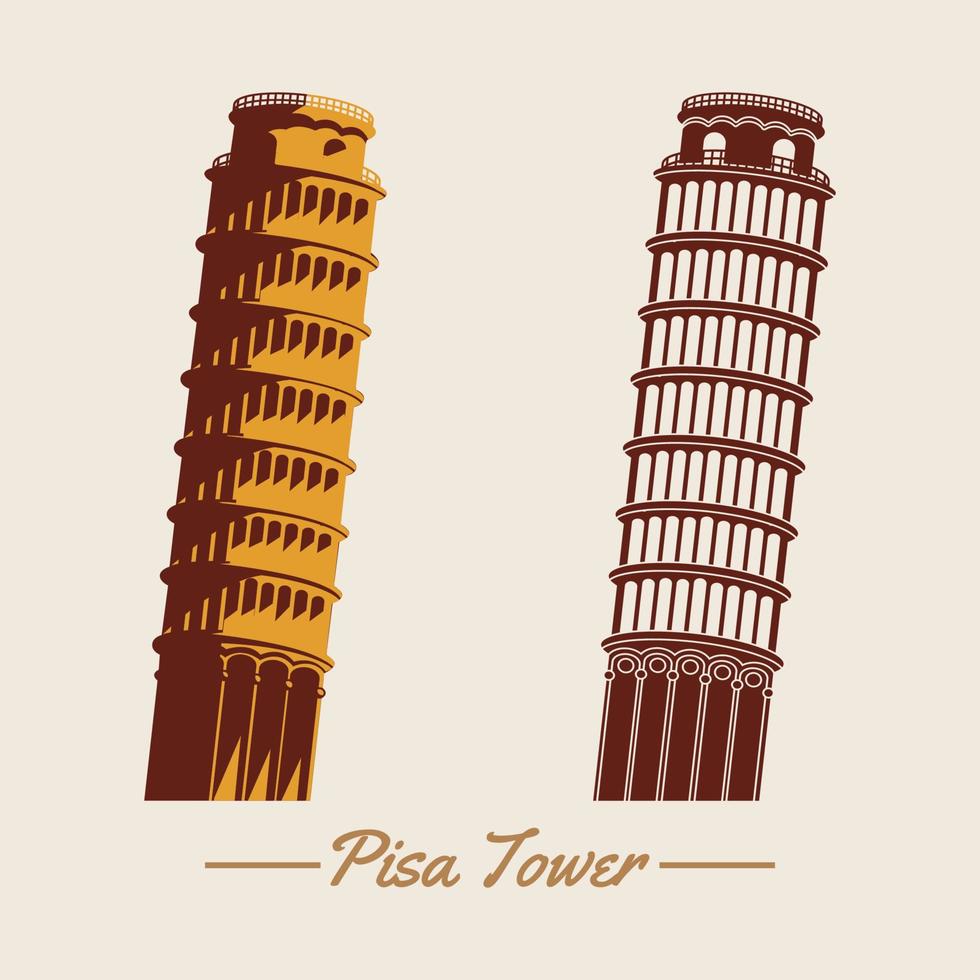 torre de pisa dentro de dos diseños, silueta y versión de dibujos animados, monumento famoso y viajes de italia vector