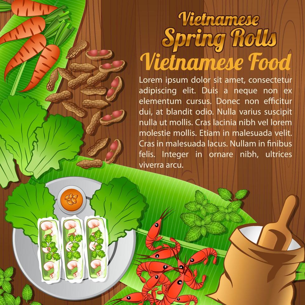 Food ingredients elements set banner on wooden background,Vietnam vector