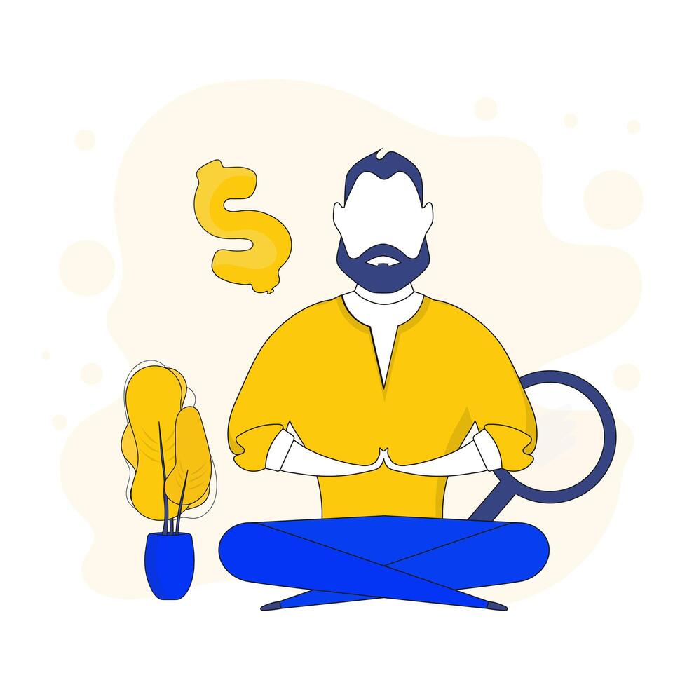 The guy is meditating. The man is doing yoga. Icon for presentation, postcards and applications. Yellow and blue color. Vetkor. vector