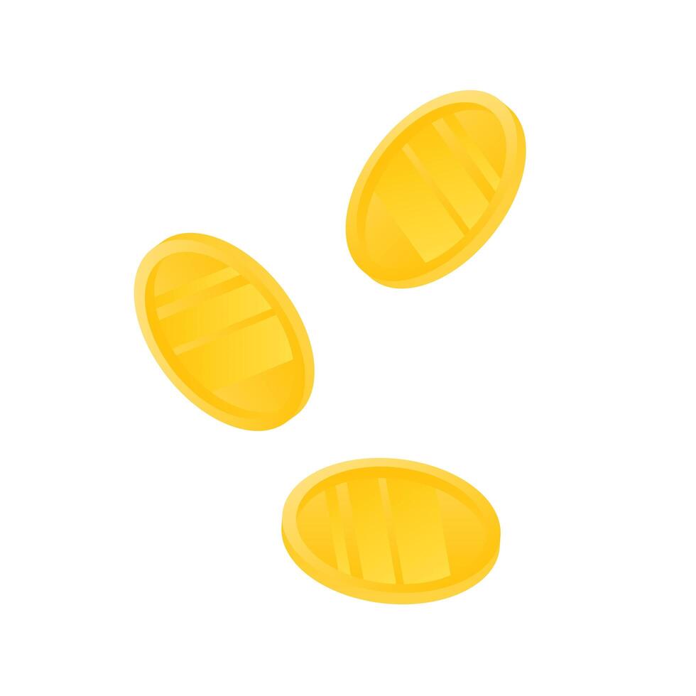 Gold coins flying cartoon isolated. Gold dollars with the effect flying in the air in a cartoon style. Vector illustrations