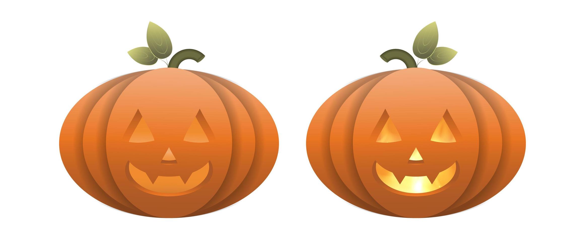 calabaza de halloween realista con fuego dentro. una calabaza de plástico con cara de miedo. vector. vector