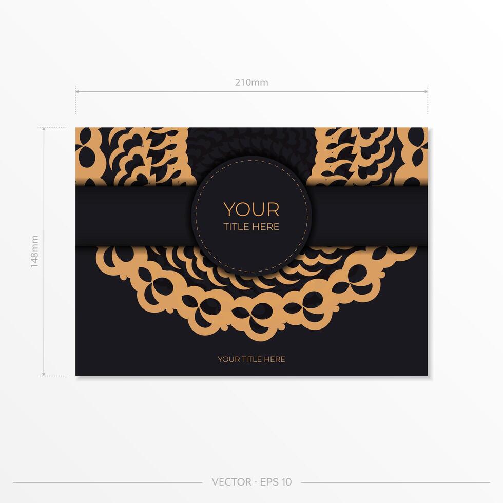 Dark black gold postcard template with white Indian ornaments. Elegant and classic elements ready for print and typography. vector