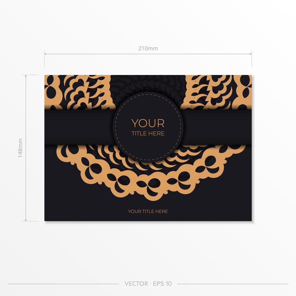 Dark black gold postcard template with white Indian ornaments. Elegant and classic vector elements ready for print and typography.